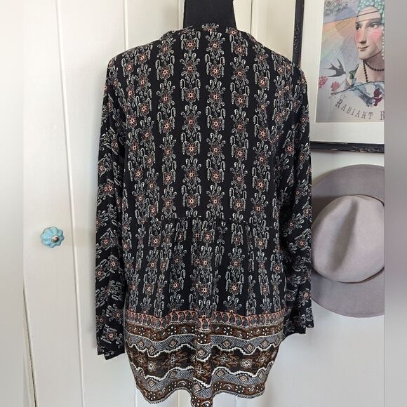 Madewell Silk Floral Bohemian Western Ranch Prairiecore Preppy Whimsigoth Top L  - Picture 7 of 12